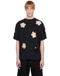 schwarzes T-Shirt mit einem Rundhalsausschnitt mit Blumenmuster von Simone Rocha