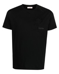 schwarzes T-Shirt mit einem Rundhalsausschnitt mit Blumenmuster von Valentino Garavani