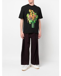 schwarzes T-Shirt mit einem Rundhalsausschnitt mit Blumenmuster von Sunnei