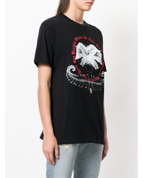 schwarzes T-Shirt mit einem Rundhalsausschnitt mit Blumenmuster von Marcelo Burlon County of Milan