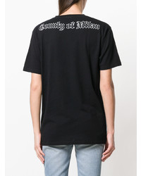 schwarzes T-Shirt mit einem Rundhalsausschnitt mit Blumenmuster von Marcelo Burlon County of Milan