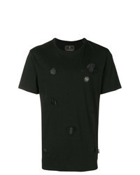 schwarzes T-Shirt mit einem Rundhalsausschnitt mit Destroyed-Effekten