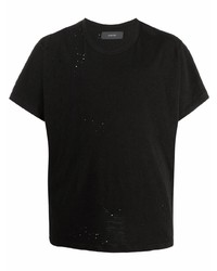 schwarzes T-Shirt mit einem Rundhalsausschnitt mit Destroyed-Effekten von Amiri