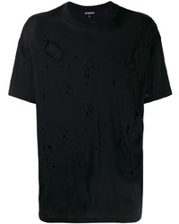schwarzes T-Shirt mit einem Rundhalsausschnitt mit Destroyed-Effekten von Ann Demeulemeester