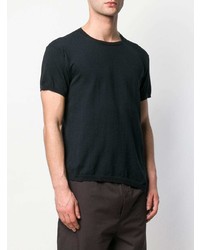 schwarzes T-Shirt mit einem Rundhalsausschnitt mit Destroyed-Effekten von Maison Flaneur