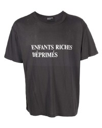 schwarzes T-Shirt mit einem Rundhalsausschnitt mit Destroyed-Effekten von Enfants Riches Deprimes