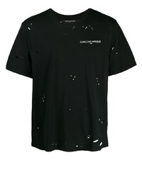 schwarzes T-Shirt mit einem Rundhalsausschnitt mit Destroyed-Effekten von Garcons Infideles