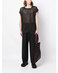 schwarzes T-Shirt mit einem Rundhalsausschnitt mit Destroyed-Effekten von Yohji Yamamoto