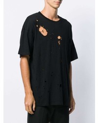 schwarzes T-Shirt mit einem Rundhalsausschnitt mit Destroyed-Effekten von Ann Demeulemeester