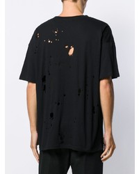 schwarzes T-Shirt mit einem Rundhalsausschnitt mit Destroyed-Effekten von Ann Demeulemeester