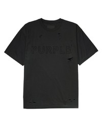 schwarzes T-Shirt mit einem Rundhalsausschnitt mit Destroyed-Effekten von purple brand