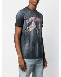 schwarzes T-Shirt mit einem Rundhalsausschnitt mit Destroyed-Effekten von DSQUARED2