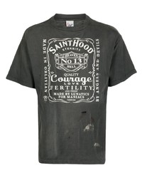 schwarzes T-Shirt mit einem Rundhalsausschnitt mit Destroyed-Effekten von SAINT MXXXXXX