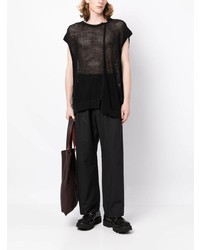 schwarzes T-Shirt mit einem Rundhalsausschnitt mit Destroyed-Effekten von Yohji Yamamoto