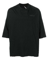 schwarzes T-Shirt mit einem Rundhalsausschnitt mit Destroyed-Effekten von Unravel Project