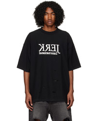 schwarzes T-Shirt mit einem Rundhalsausschnitt mit Destroyed-Effekten von Vetements