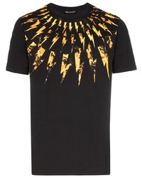 schwarzes T-Shirt mit einem Rundhalsausschnitt mit Norwegermuster