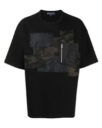 schwarzes T-Shirt mit einem Rundhalsausschnitt mit Flicken von Comme des Garcons Homme