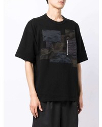 schwarzes T-Shirt mit einem Rundhalsausschnitt mit Flicken von Comme des Garcons Homme