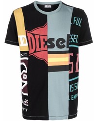 schwarzes T-Shirt mit einem Rundhalsausschnitt mit Flicken von Diesel