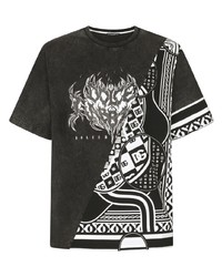 schwarzes T-Shirt mit einem Rundhalsausschnitt mit Flicken von Dolce & Gabbana