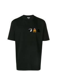 schwarzes T-Shirt mit einem Rundhalsausschnitt mit Flicken von Lanvin
