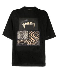 schwarzes T-Shirt mit einem Rundhalsausschnitt mit Flicken von Roberto Cavalli