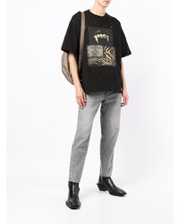 schwarzes T-Shirt mit einem Rundhalsausschnitt mit Flicken von Roberto Cavalli