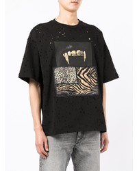 schwarzes T-Shirt mit einem Rundhalsausschnitt mit Flicken von Roberto Cavalli