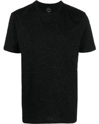 schwarzes T-Shirt mit einem Rundhalsausschnitt mit geometrischem Muster von Armani Exchange