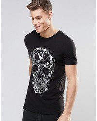 schwarzes T-Shirt mit einem Rundhalsausschnitt mit geometrischem Muster von Asos