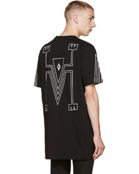 schwarzes T-Shirt mit einem Rundhalsausschnitt mit geometrischem Muster von Marcelo Burlon County of Milan