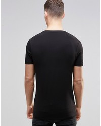 schwarzes T-Shirt mit einem Rundhalsausschnitt mit geometrischem Muster von Asos