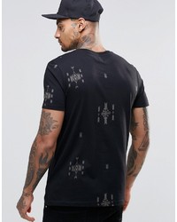 schwarzes T-Shirt mit einem Rundhalsausschnitt mit geometrischem Muster von Asos