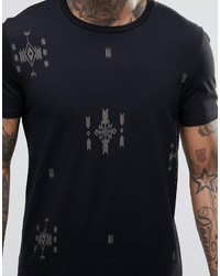 schwarzes T-Shirt mit einem Rundhalsausschnitt mit geometrischem Muster von Asos