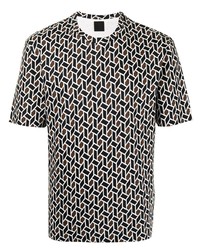 schwarzes T-Shirt mit einem Rundhalsausschnitt mit geometrischem Muster von D'urban