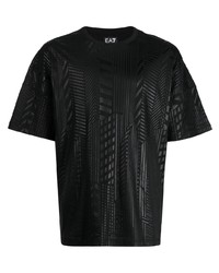 schwarzes T-Shirt mit einem Rundhalsausschnitt mit geometrischem Muster von Ea7 Emporio Armani