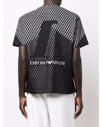 schwarzes T-Shirt mit einem Rundhalsausschnitt mit geometrischem Muster von Emporio Armani