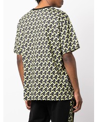 schwarzes T-Shirt mit einem Rundhalsausschnitt mit geometrischem Muster von MCM