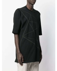 schwarzes T-Shirt mit einem Rundhalsausschnitt mit geometrischem Muster von Rick Owens