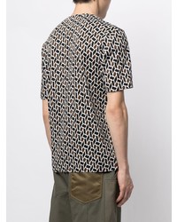 schwarzes T-Shirt mit einem Rundhalsausschnitt mit geometrischem Muster von D'urban