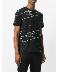 schwarzes T-Shirt mit einem Rundhalsausschnitt mit geometrischem Muster von Les Hommes Urban