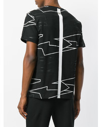 schwarzes T-Shirt mit einem Rundhalsausschnitt mit geometrischem Muster von Les Hommes Urban