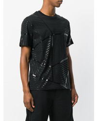 schwarzes T-Shirt mit einem Rundhalsausschnitt mit geometrischem Muster von Les Hommes Urban