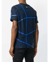 schwarzes T-Shirt mit einem Rundhalsausschnitt mit geometrischem Muster von Les Hommes Urban