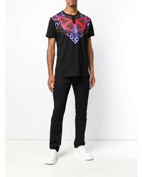 schwarzes T-Shirt mit einem Rundhalsausschnitt mit geometrischem Muster von Versace Jeans