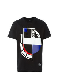schwarzes T-Shirt mit einem Rundhalsausschnitt mit geometrischem Muster von Ktz