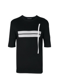 schwarzes T-Shirt mit einem Rundhalsausschnitt mit geometrischem Muster von Neil Barrett