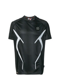 schwarzes T-Shirt mit einem Rundhalsausschnitt mit geometrischem Muster von Plein Sport