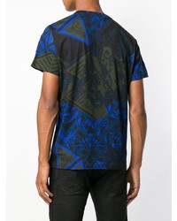 schwarzes T-Shirt mit einem Rundhalsausschnitt mit geometrischem Muster von Versace Jeans